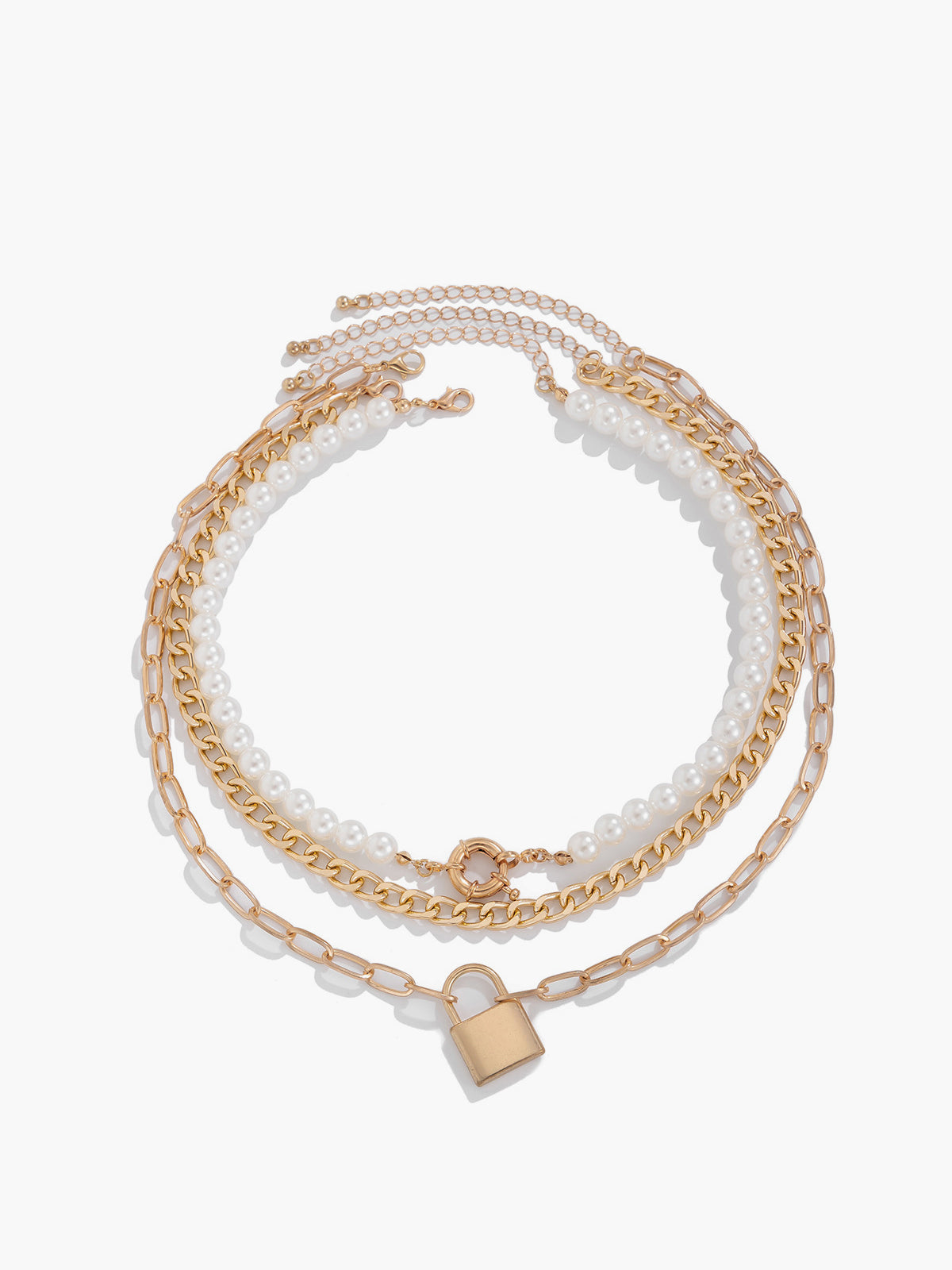 3 Adet Kilitli İnci Kolye Altın Rengi Alaşım