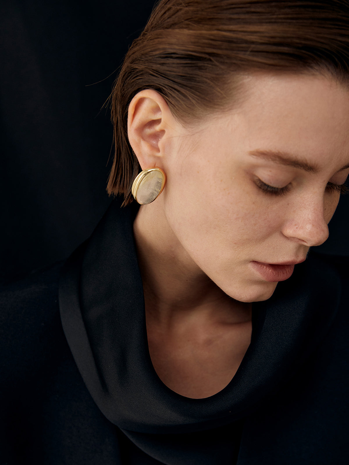 Sunshine Sarı Kristal Saplama Küpe Altın Rengi