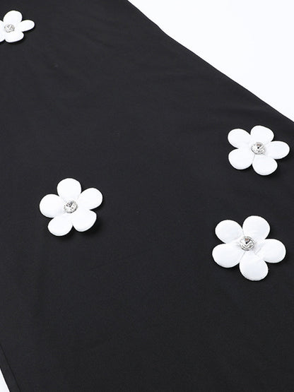 Mock Yaka 3D Çiçek Kesimli Abiye Elbise