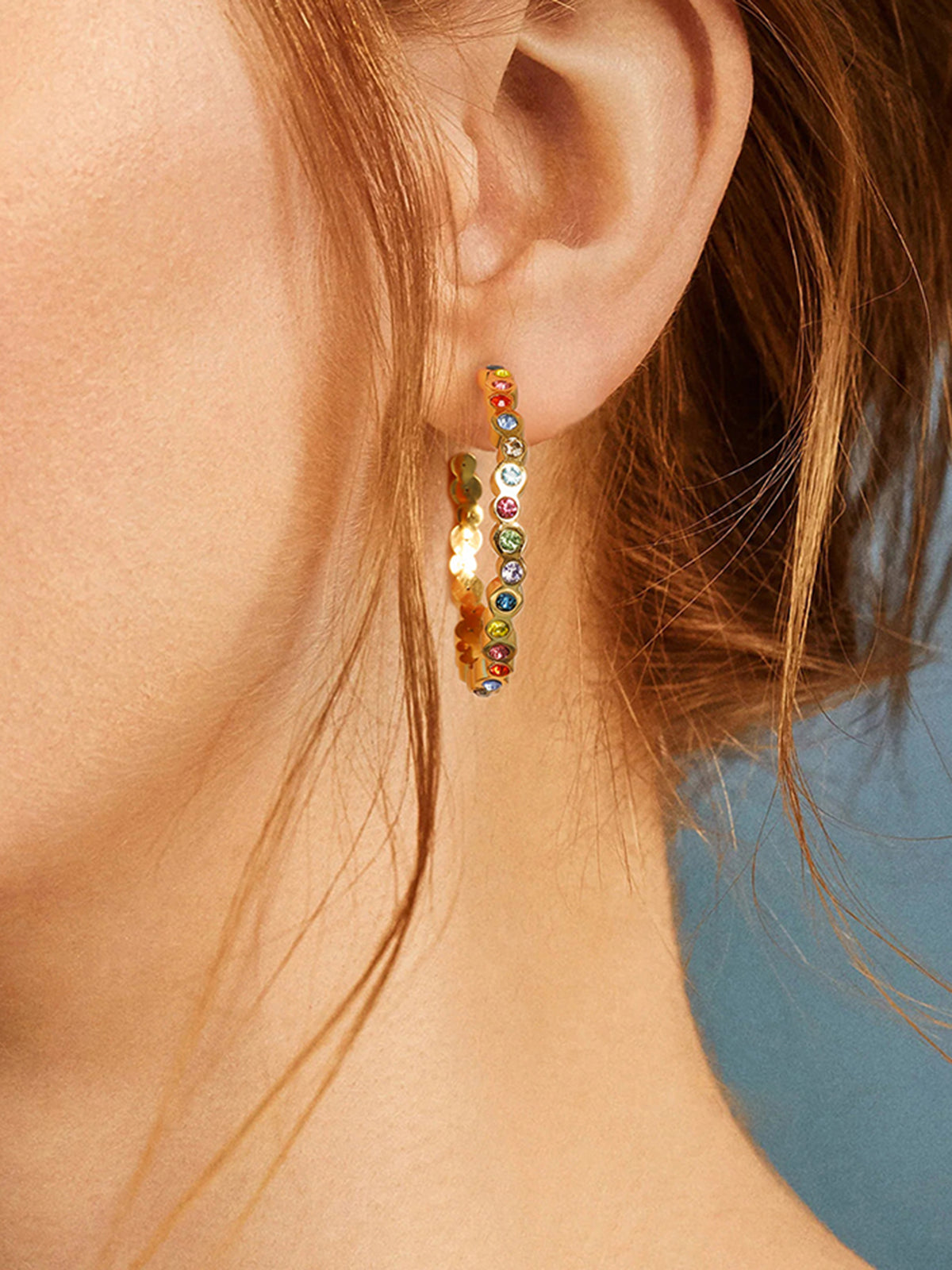 Altın Gökkuşağı Halka Küpe 18 Ayar Kaplama Titanyum