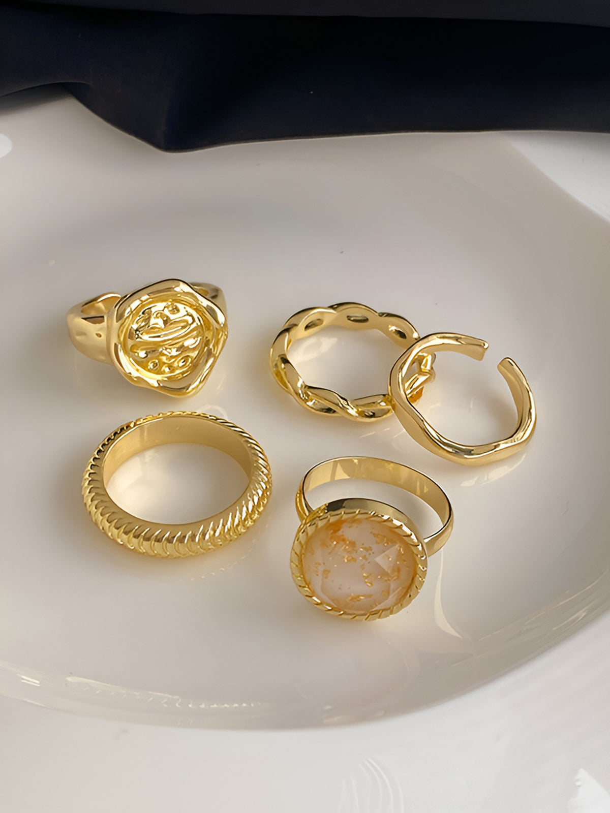 5 Adet Altın Çember Yüzük Seti Elegant