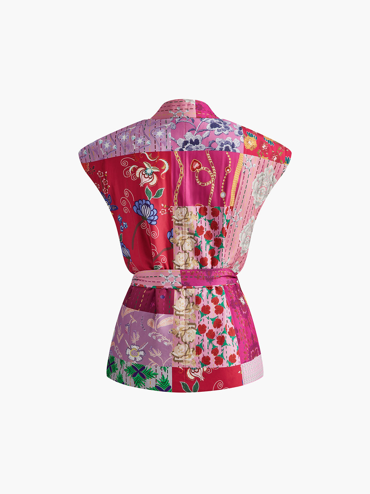 Bohem Desenli Kemerli Yelek Çok Renkli Uzun Kol