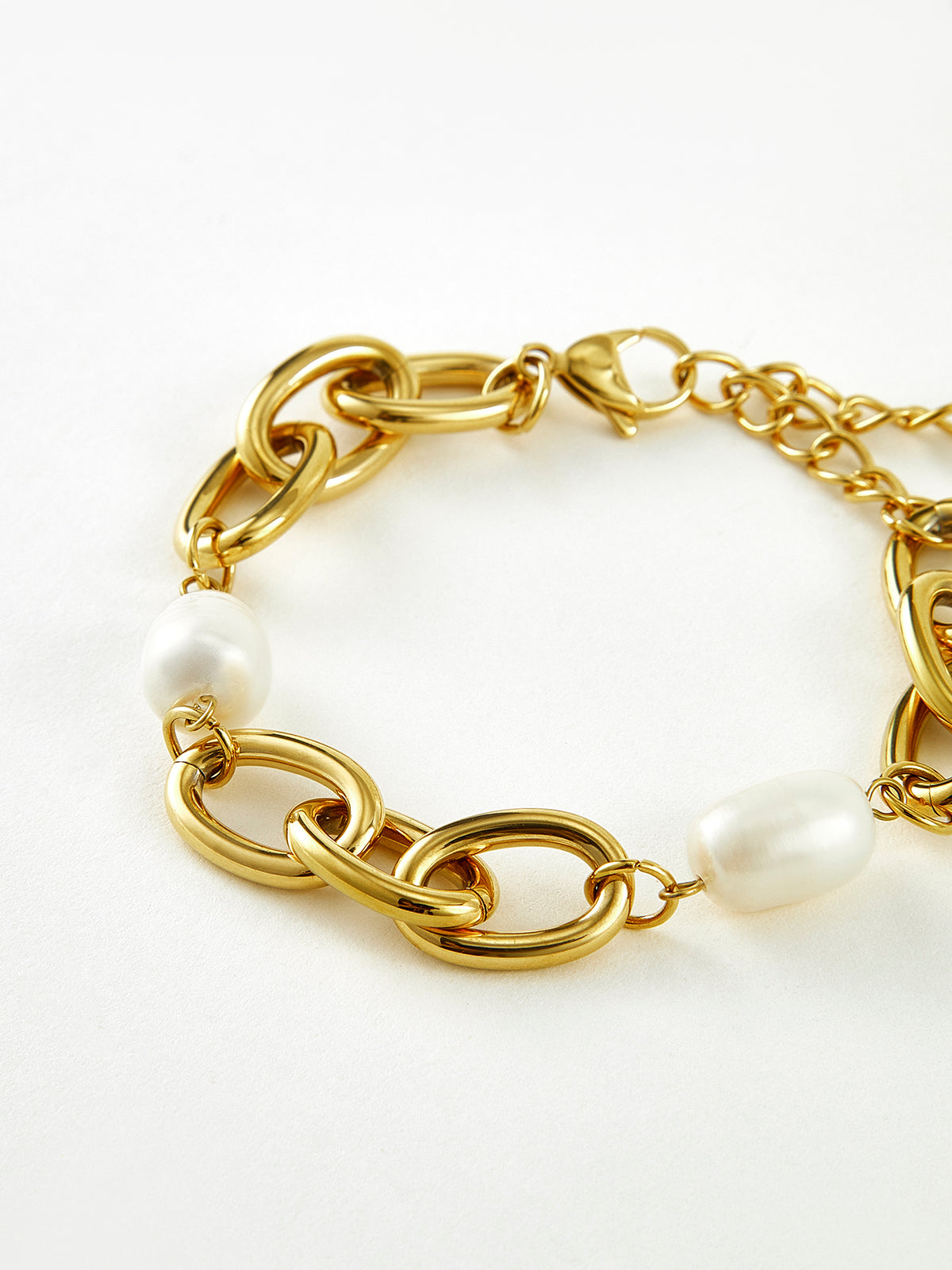 Oval İnci Altın Zincir Bilezik