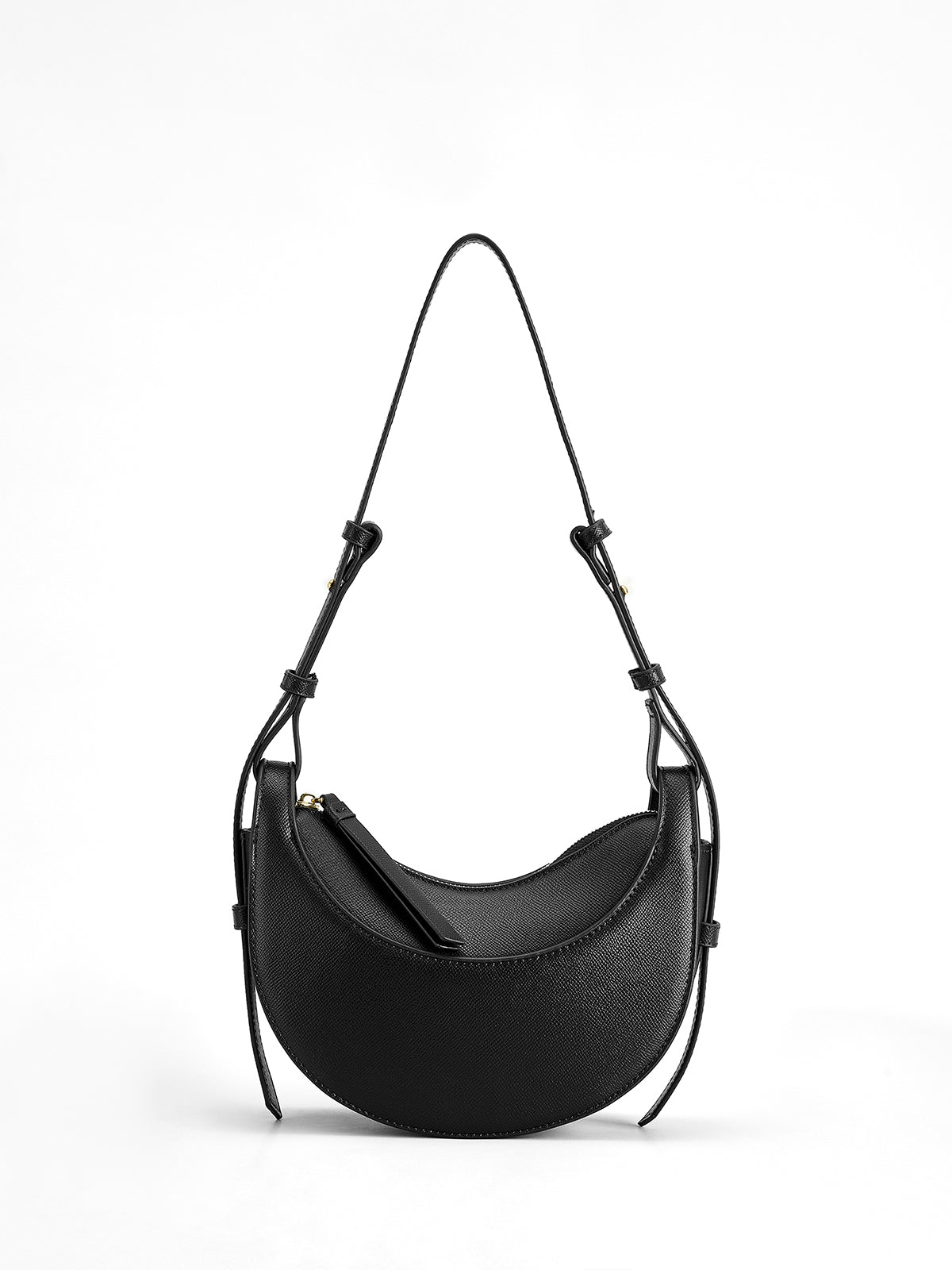 Yumuşak Tokalı Fermuarlı Yarım Ay Çanta Siyah