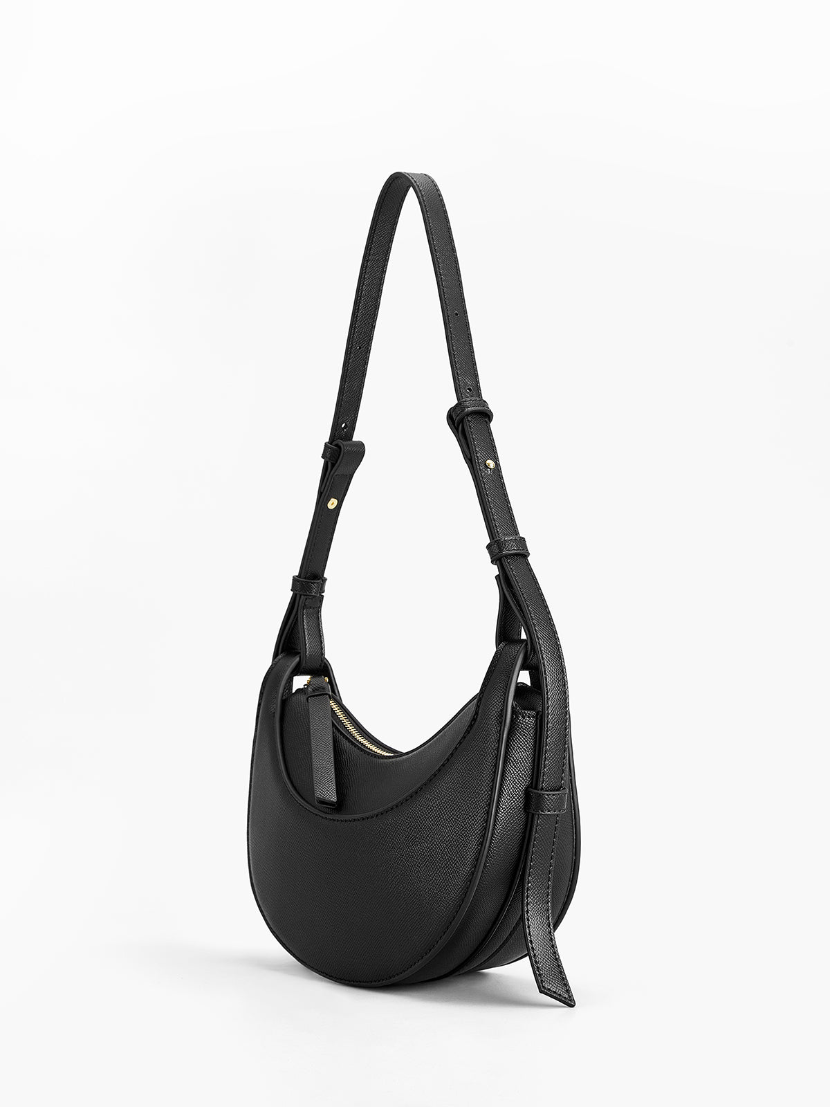 Yumuşak Tokalı Fermuarlı Yarım Ay Çanta Siyah