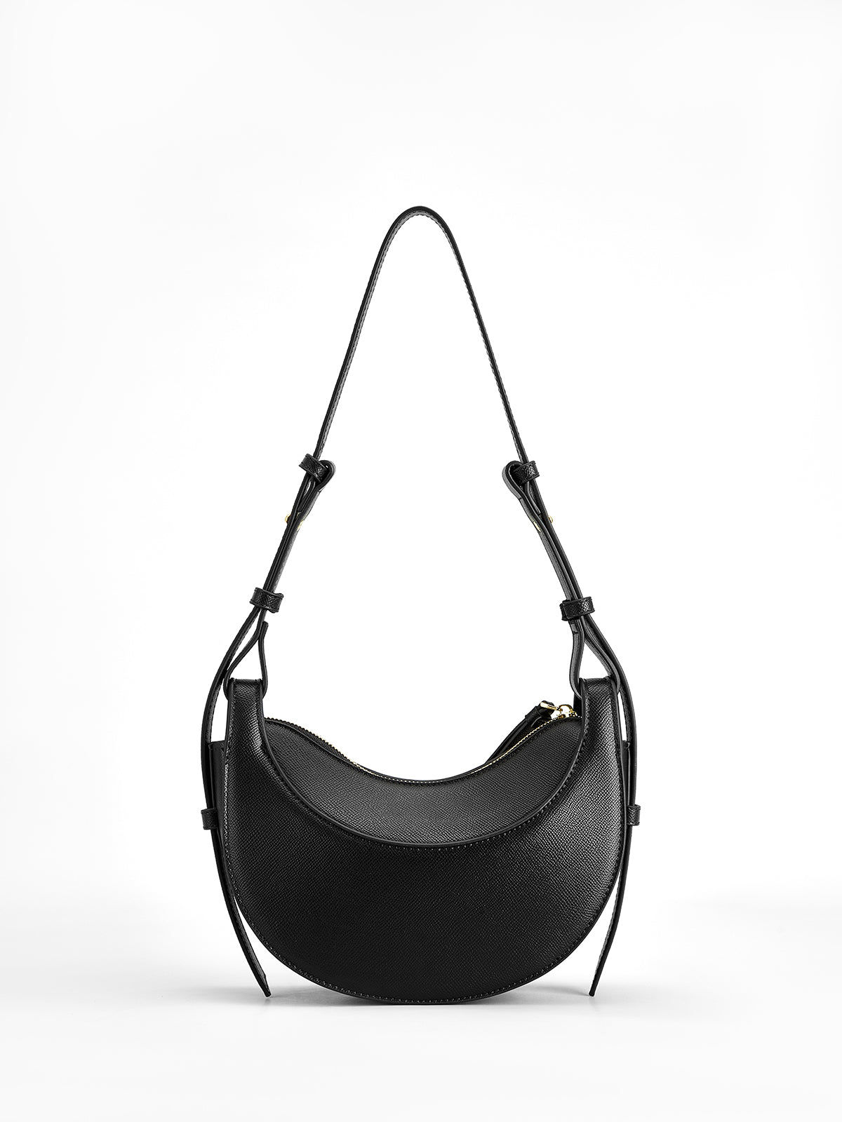 Yumuşak Tokalı Fermuarlı Yarım Ay Çanta Siyah