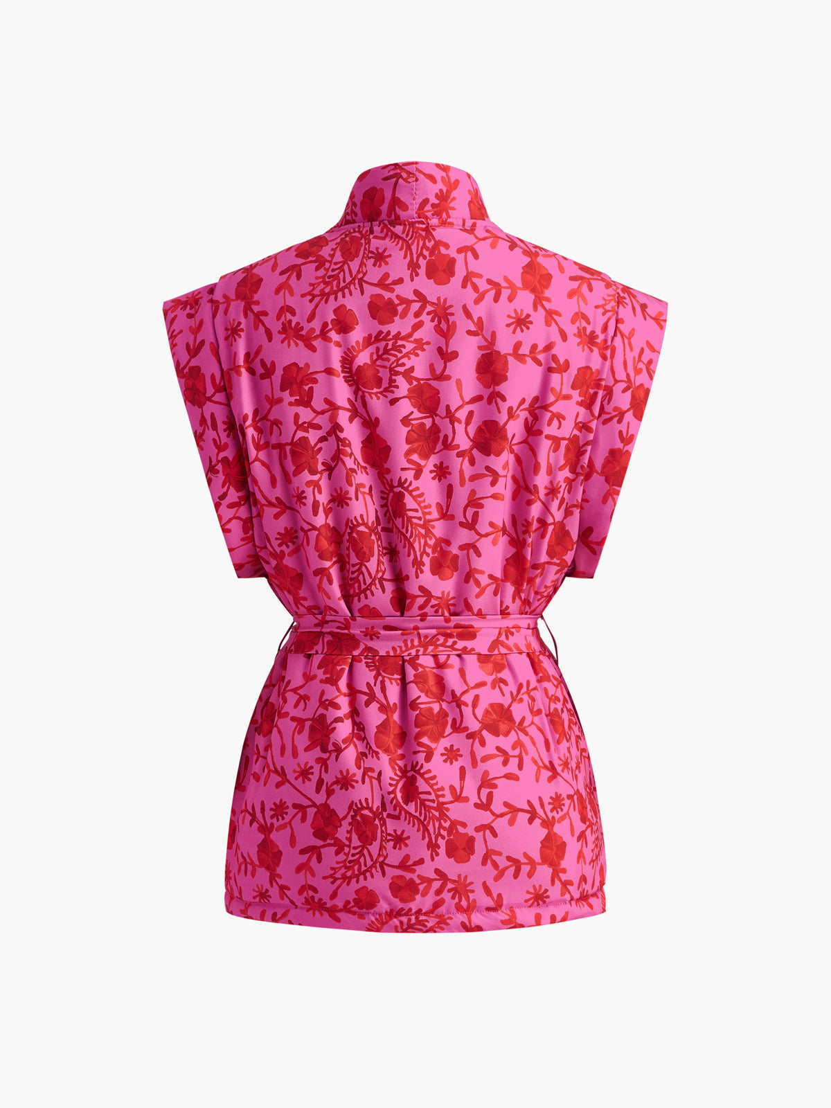 Boheme Baskılı Kemerli Yelek Pembe Çiçekli