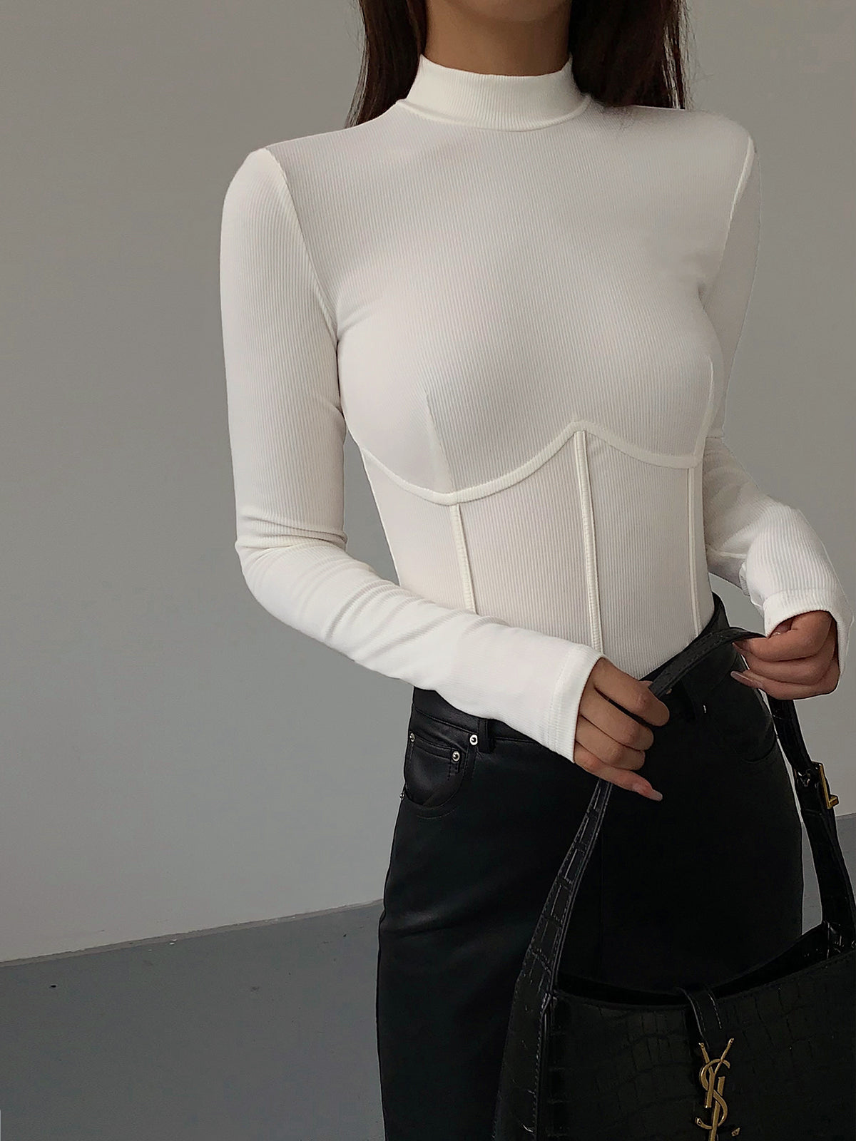 Balıkçı Yaka Nervürlü Bluz Uzun Kol Slim Fit