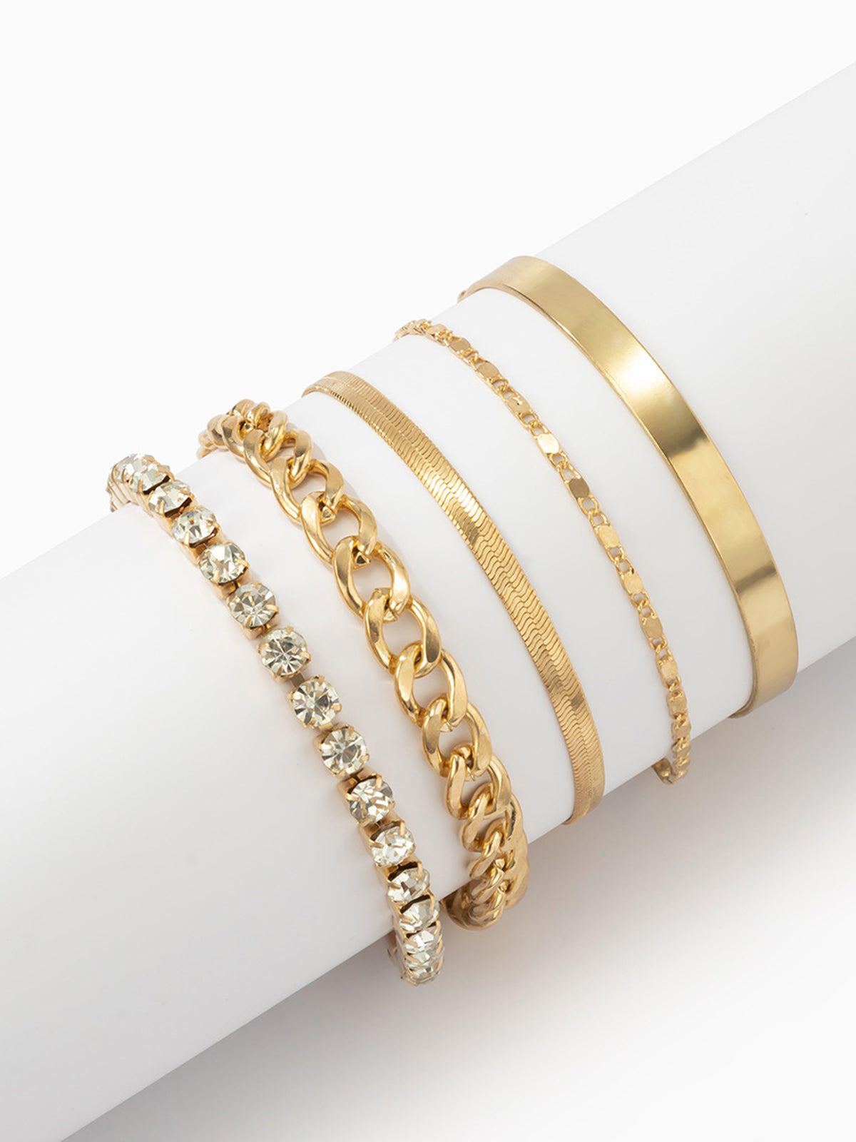 5 Adet Rhinestone Yılan Zinciri Bilezik Altın