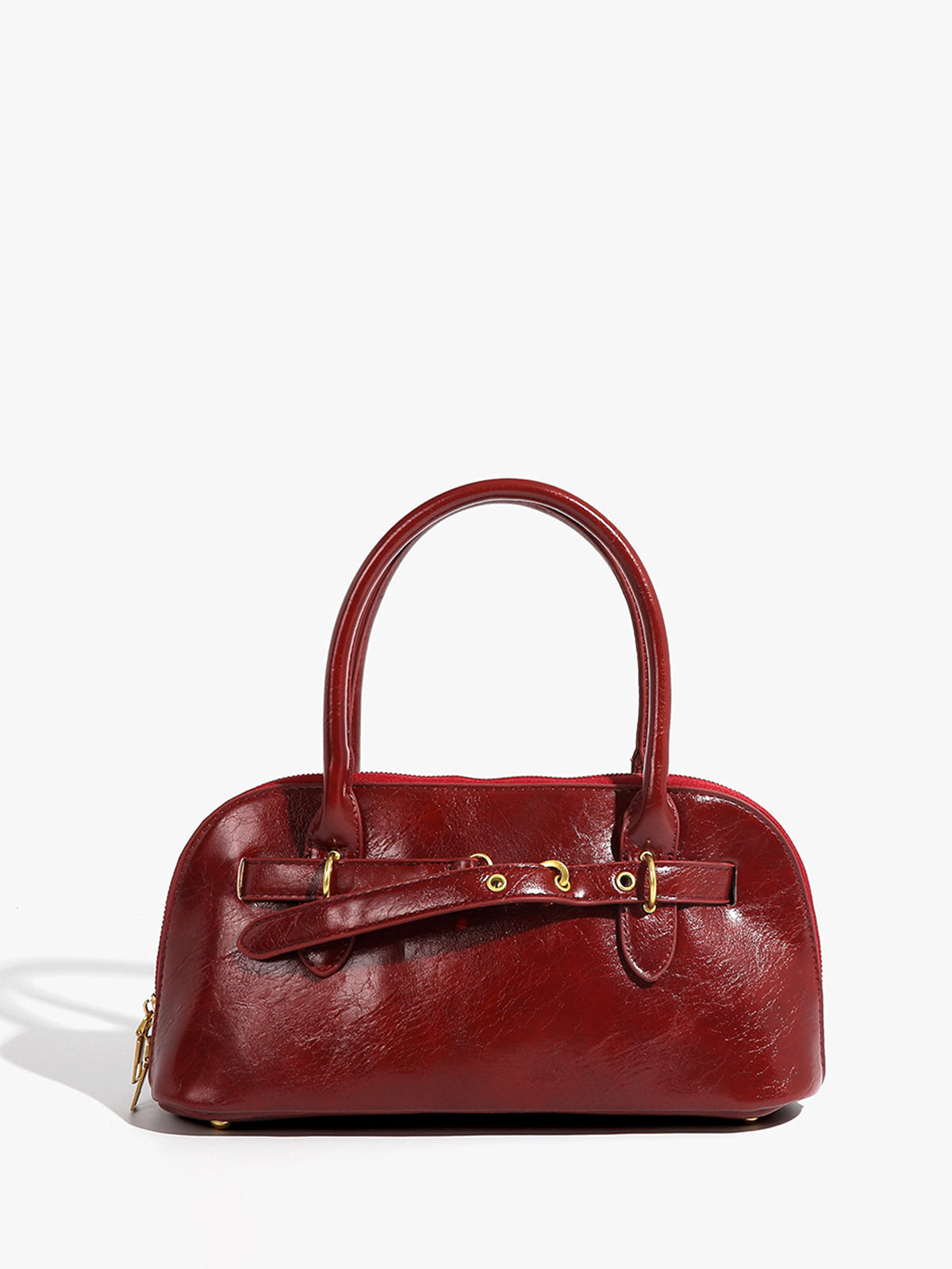 Retro Üst Sap Fermuarlı Çanta Bordo Altın Detaylı