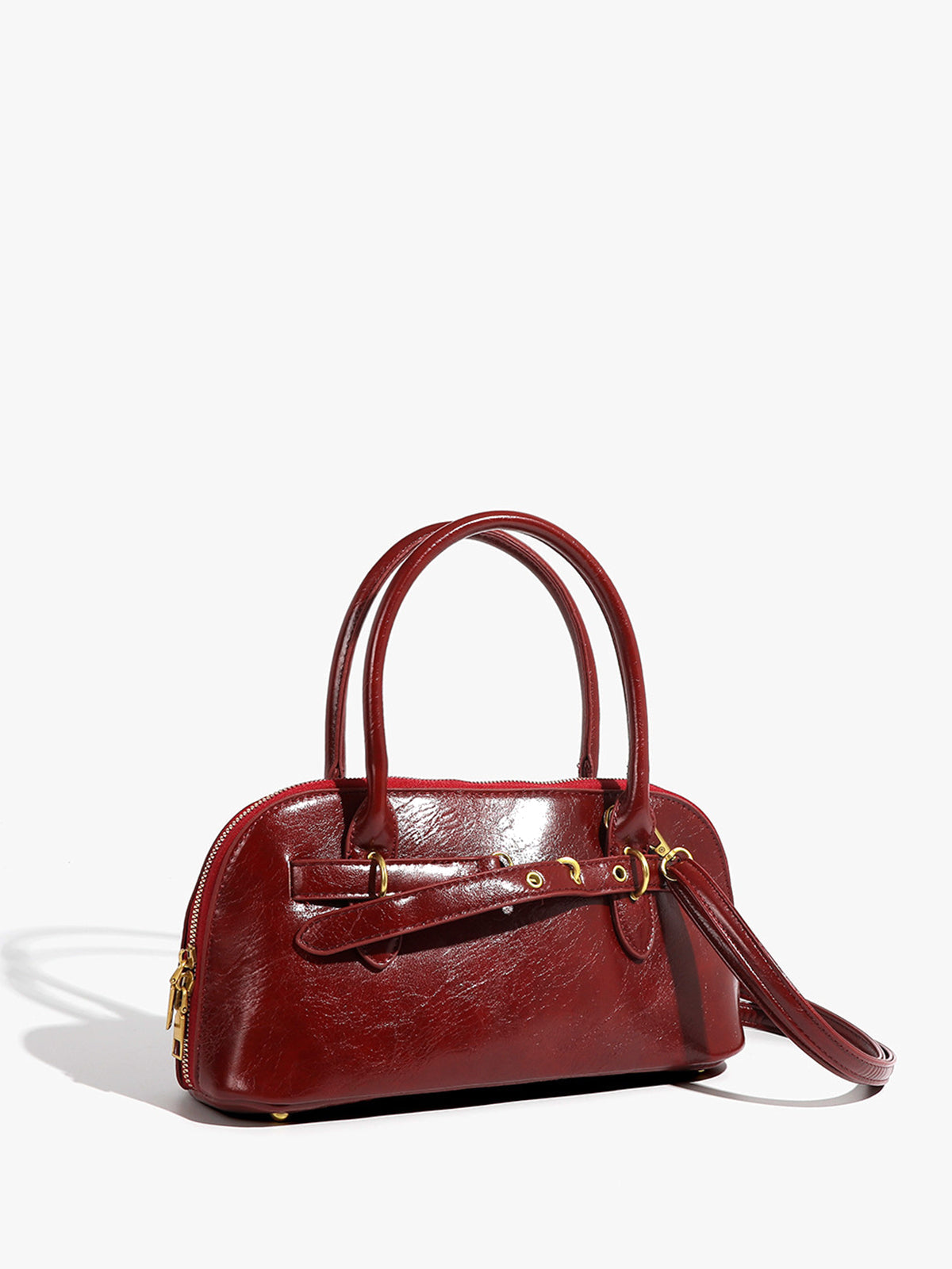 Retro Üst Sap Fermuarlı Çanta Bordo Altın Detaylı