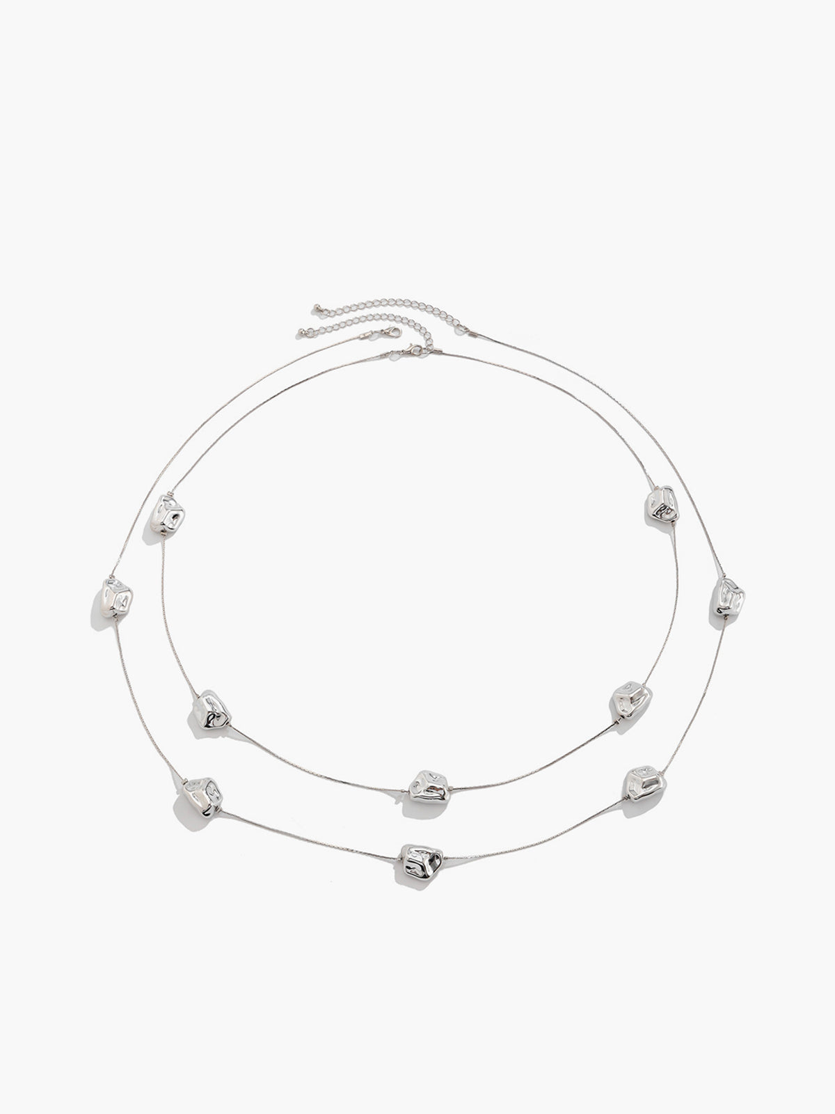 Çift Katmanlı Düzensiz Taşlar Kolye Gümüş Ayarlanabilir