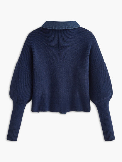 Pencere Yaka Esnek Düğmeli Triko Üst