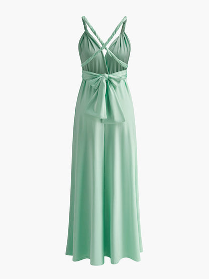 Şık Çapraz Sırt Kemerli Abiye Plise Elbise