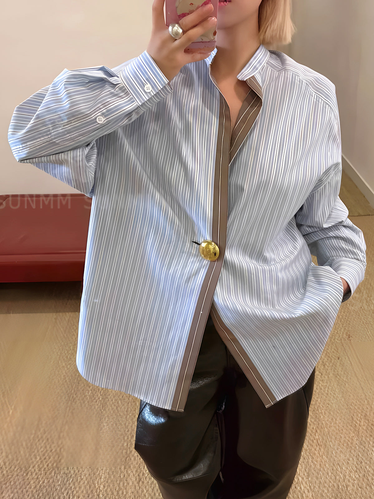 Pamuklu Kontrast Şeritli Çizgili Polo Tişört Mavi Uzun Kol