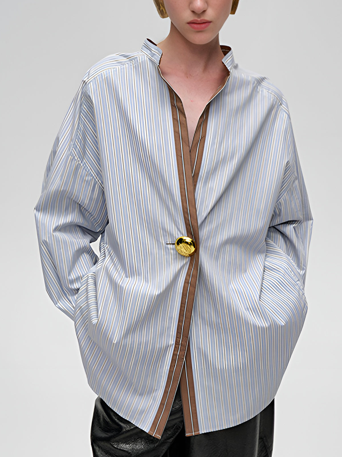 Pamuklu Kontrast Şeritli Çizgili Polo Tişört Mavi Uzun Kol