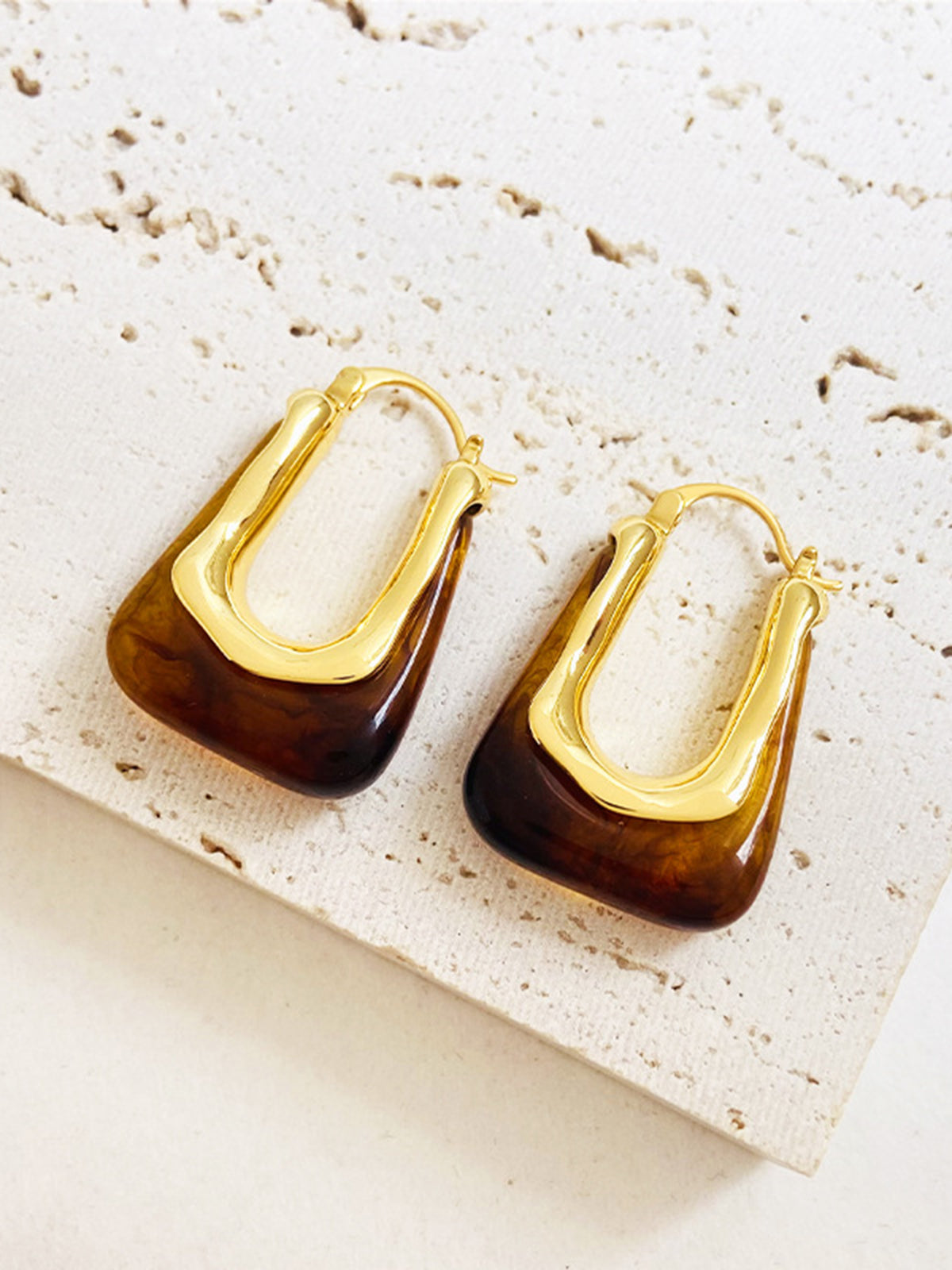 U Şekilli Amber Halka Küpe Altın Rengi