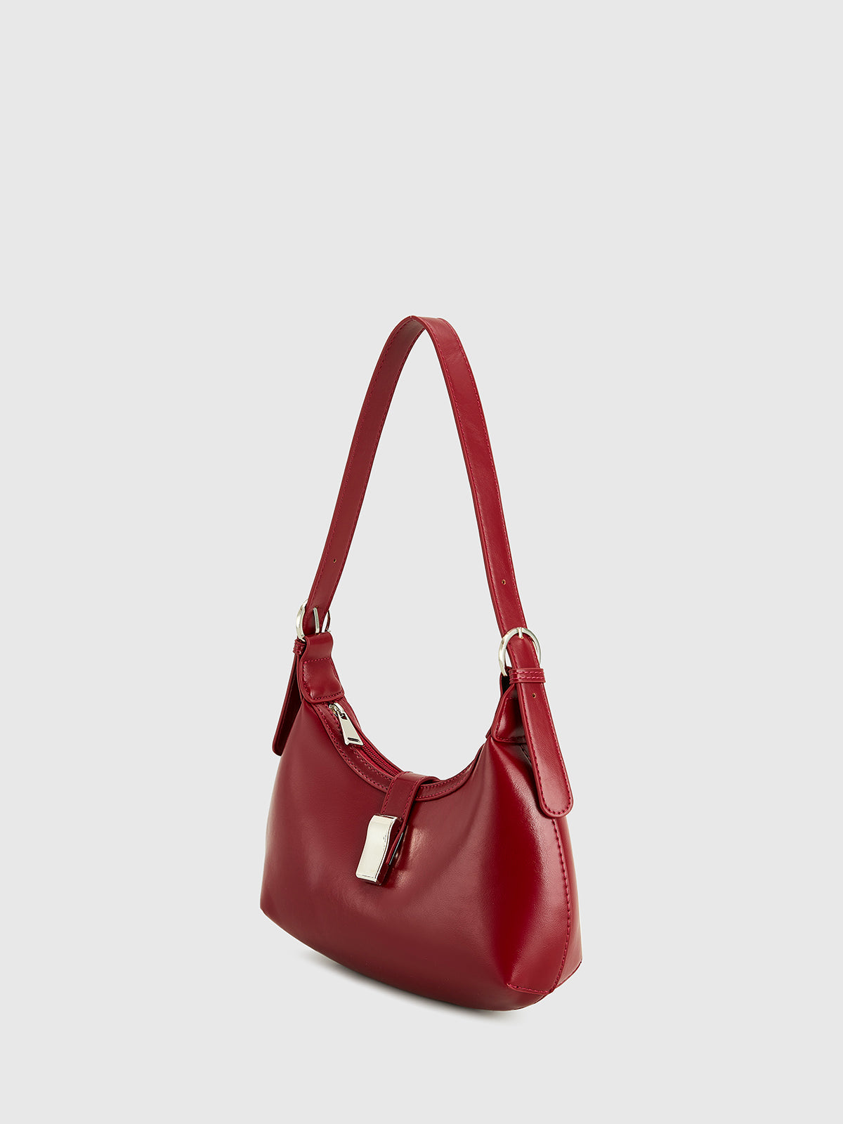 Tokalı Kayış Fermuarlı Hilal Çanta Bordo