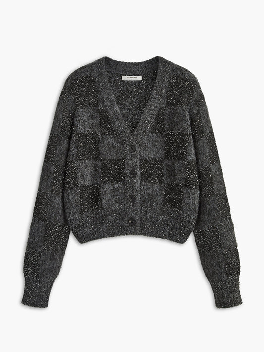 Geometrik Desenli Sıralı Payetli Triko Dış Giyim