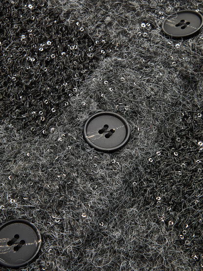 Geometrik Desenli Sıralı Payetli Triko Dış Giyim