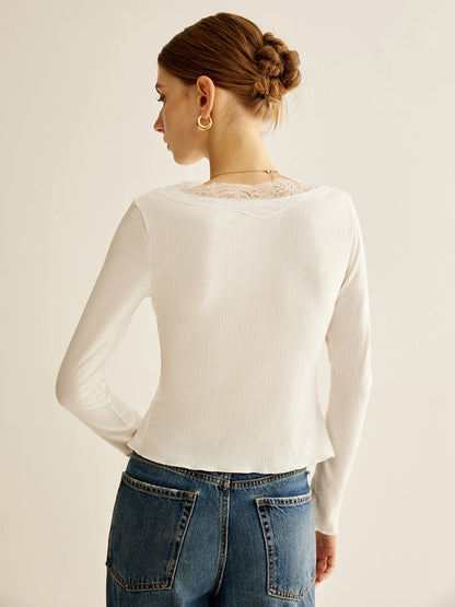 Dantel Panelli V Yaka Bluz