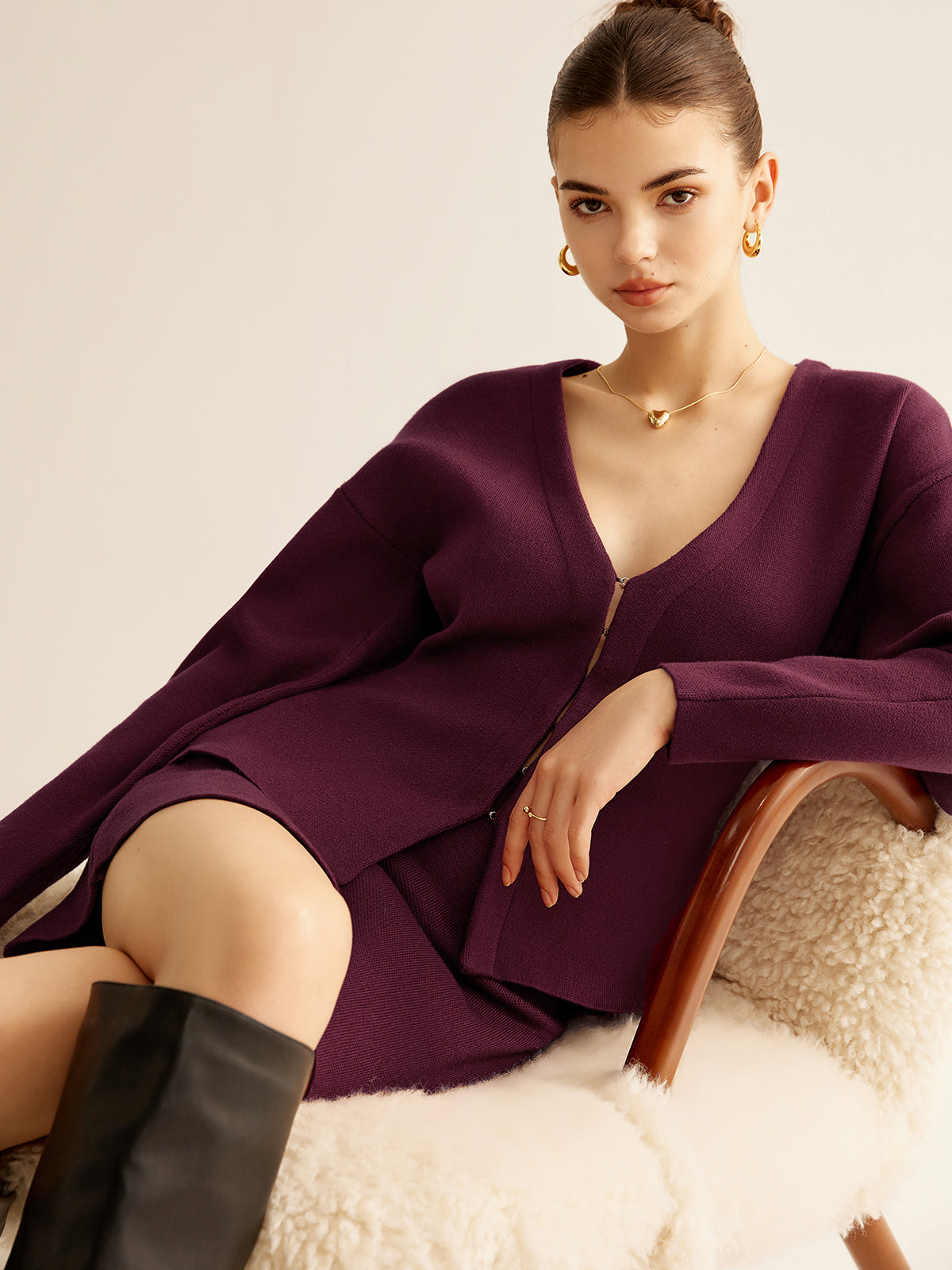 V Yaka Dar Kesim Triko Hırka Bordo Yüksek Esneklik