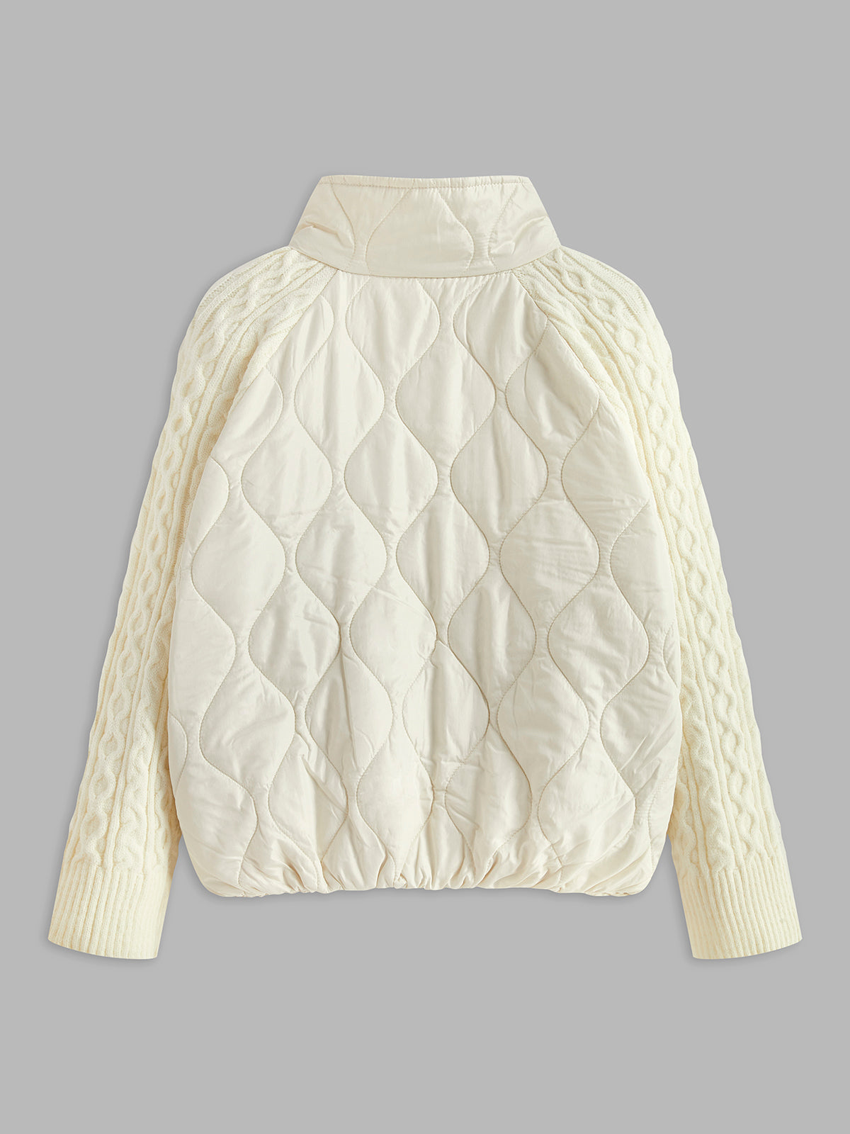 Düğmeli Klipsli Yaka Panelli Örgü Hırka Ekru Fermuarlı