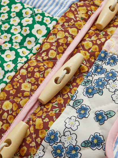 Renkli Baskılı Düğmeli Kış Ceketı