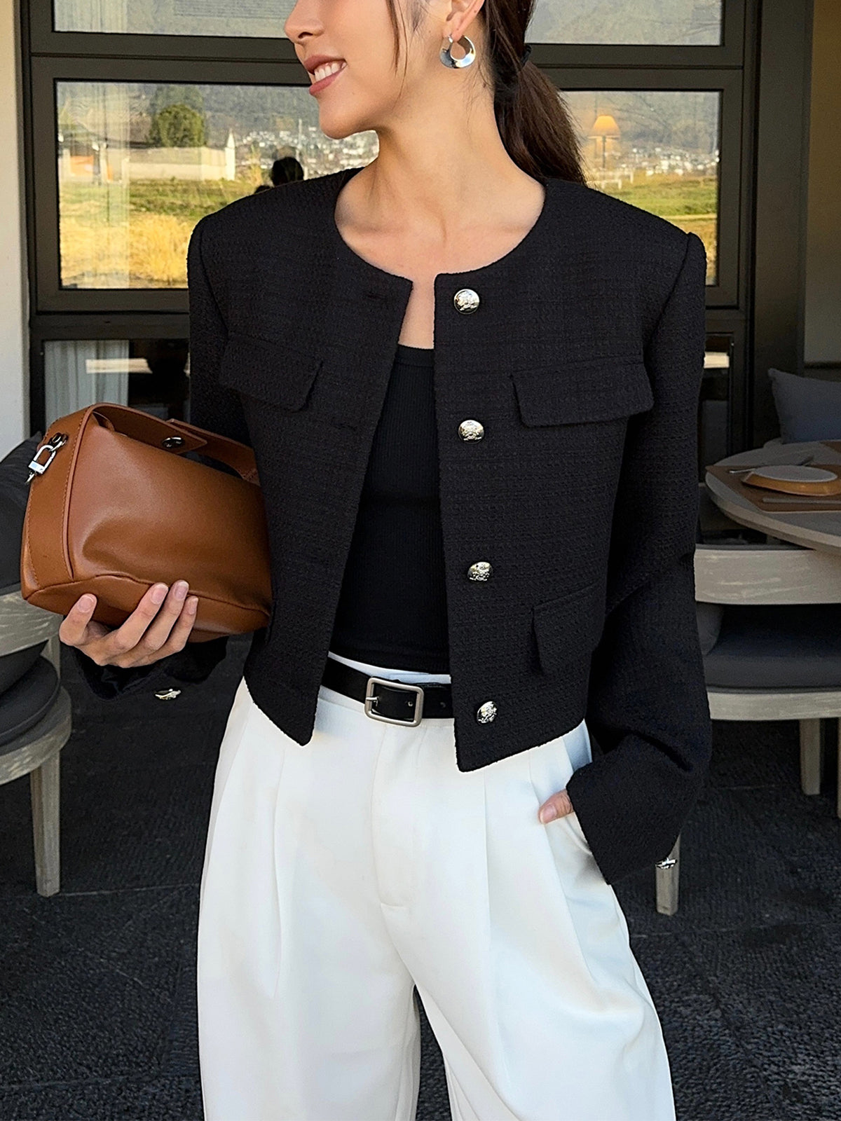 Düğmeli Tweed Ceket