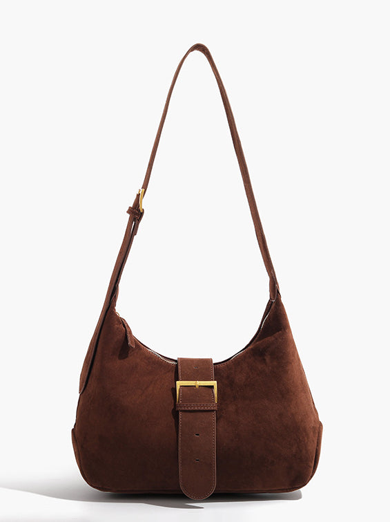 Retro Tokalı Fermuarlı Hilal Çanta Kahverengi