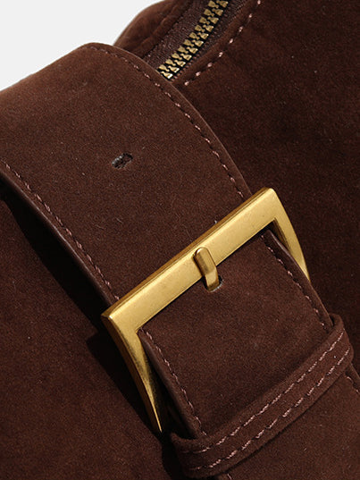 Retro Tokalı Fermuarlı Hilal Çanta Kahverengi