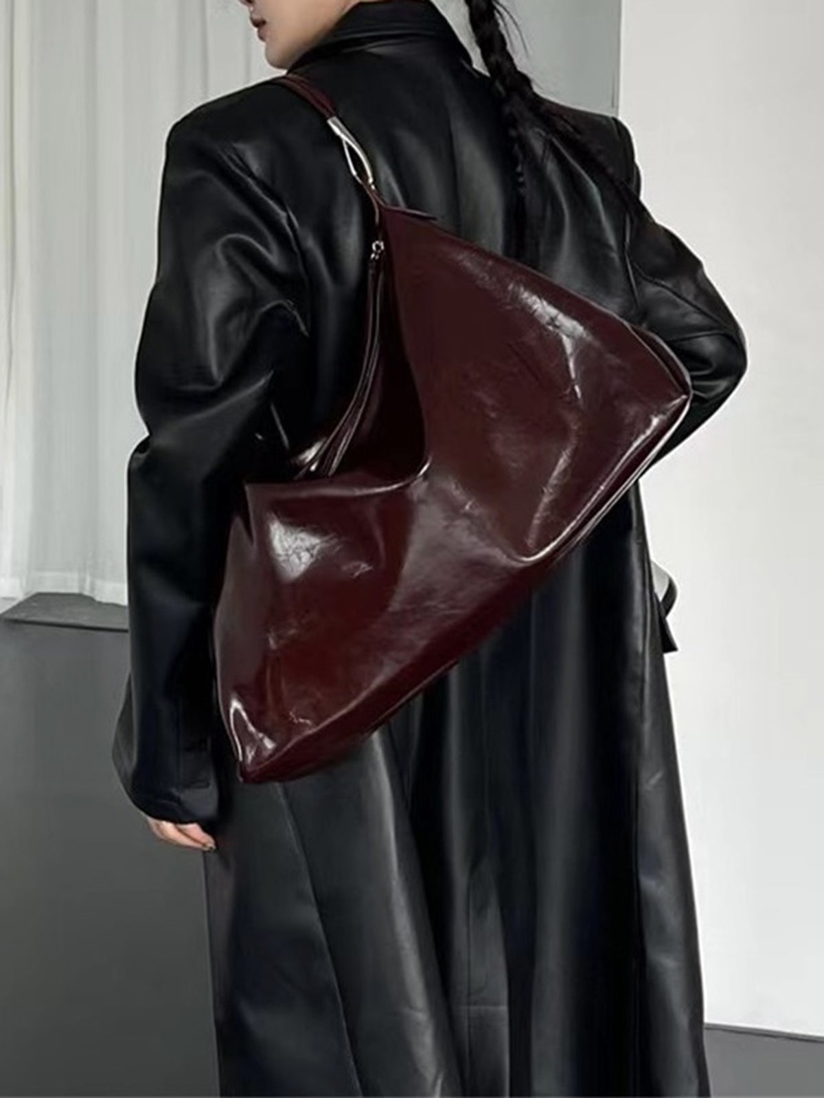 Zipli Yumuşak Hobo Çanta Bordo Suni Deri