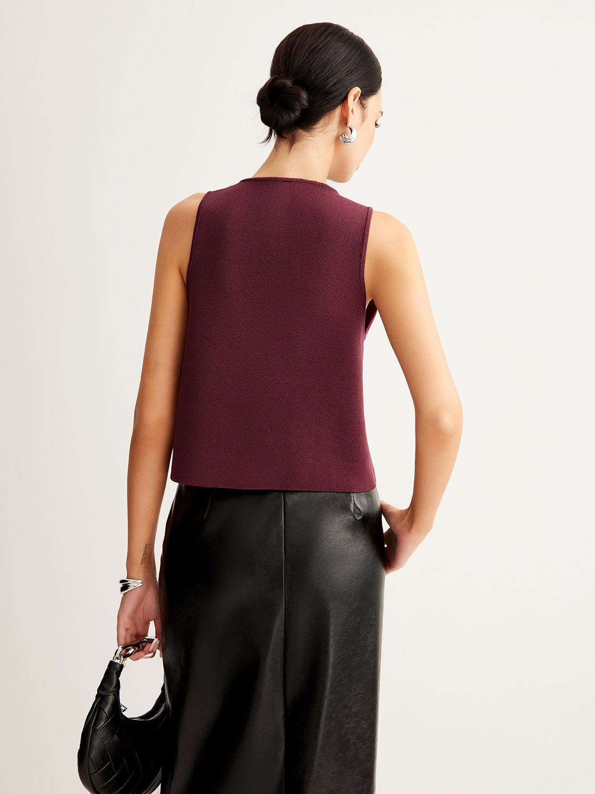 Düğmeli Kazak Yelek Bordo Jarse Kumaş