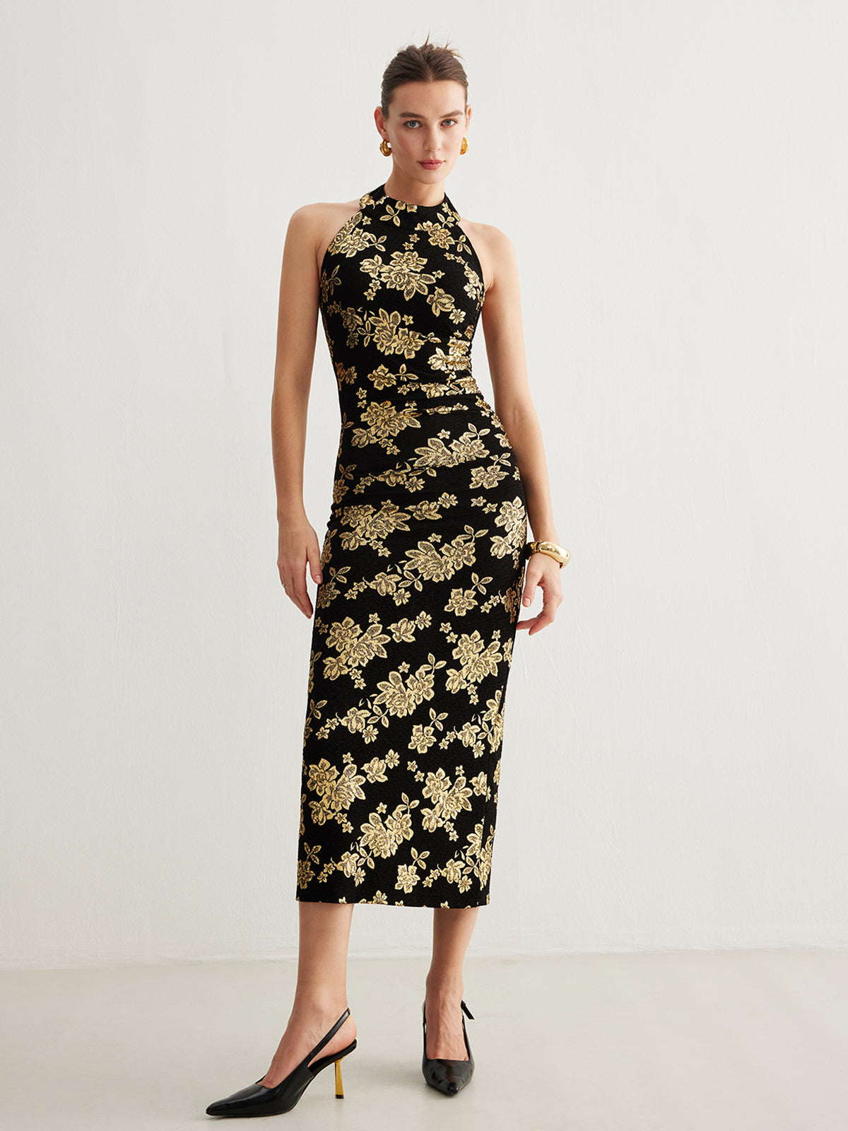 Retro Sırt Açık Dar Halter Abiye Elbise