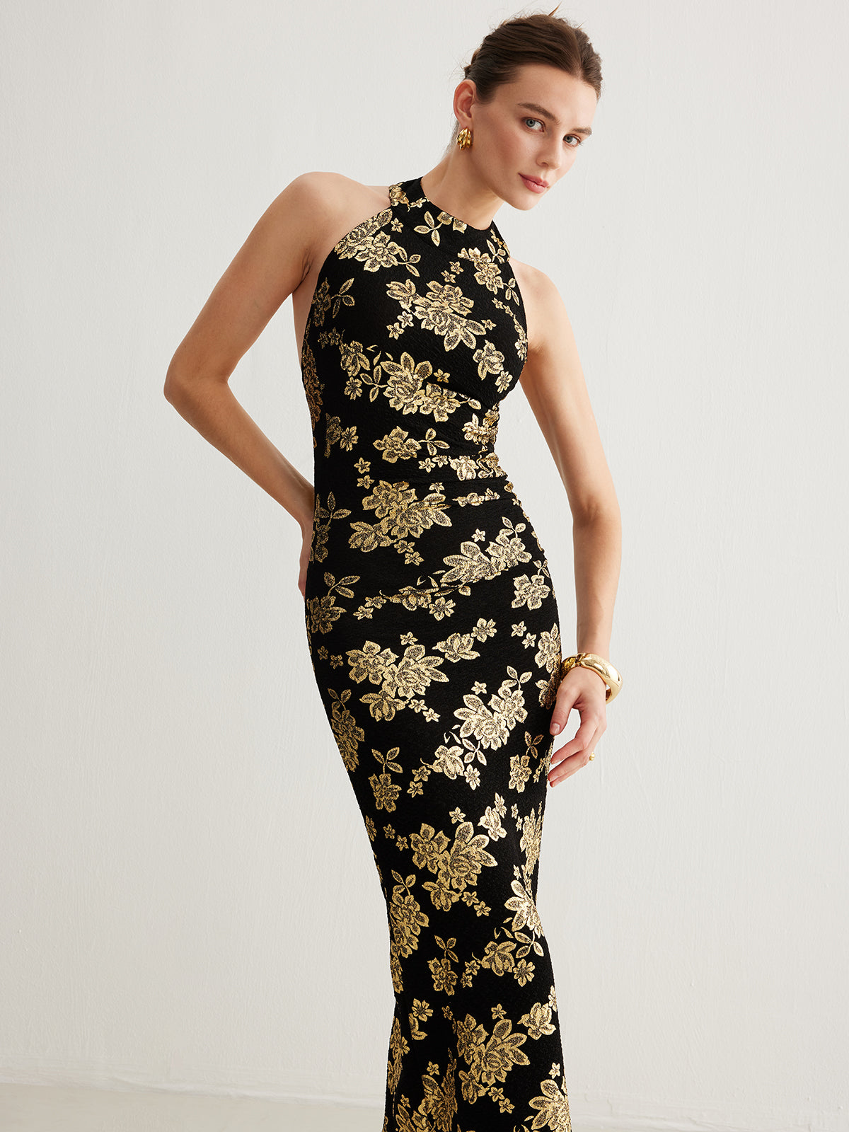 Retro Sırt Açık Dar Halter Abiye Elbise