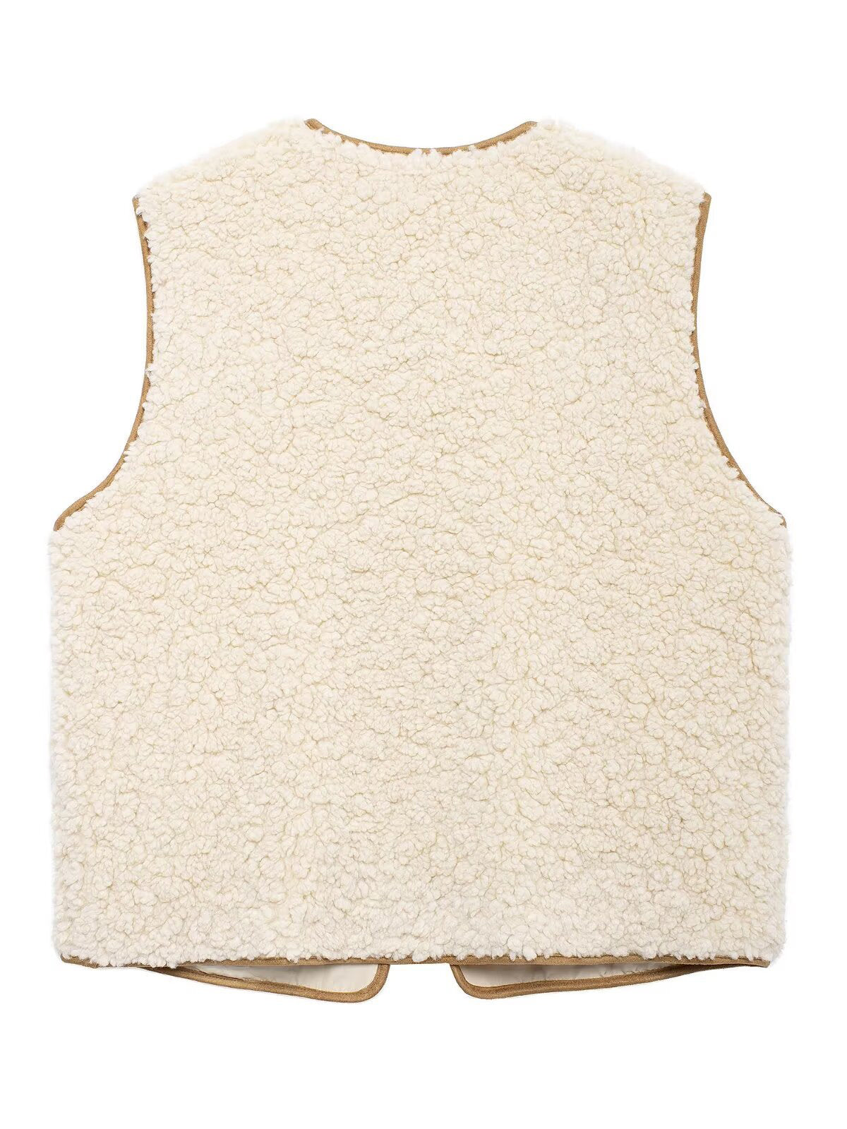 Askılı Polar Yelek Beyaz Cepli