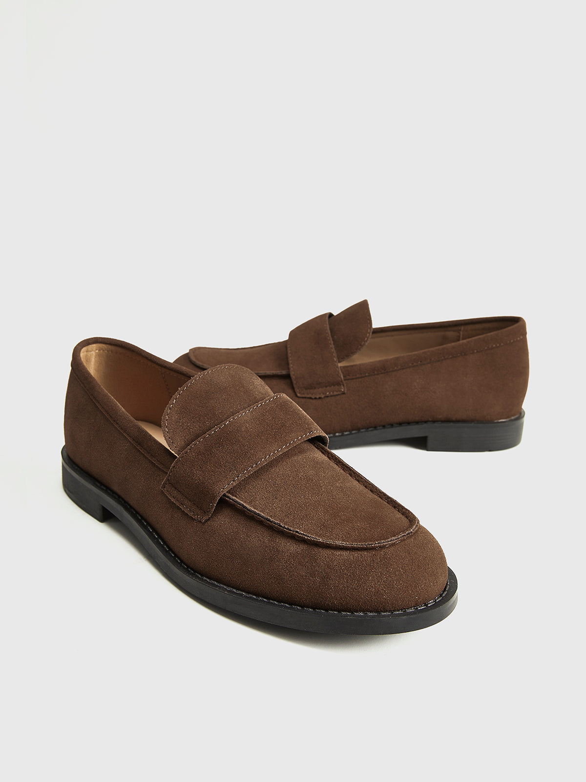 Süet Penny Loafer Ayakkabı Kahverengi Mikrofiber Deri