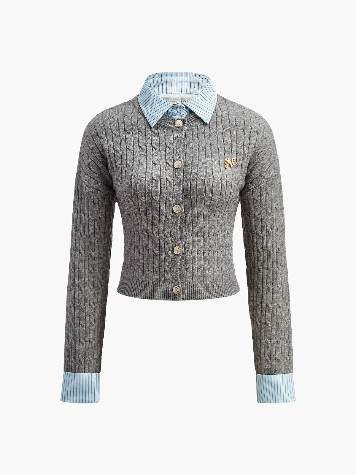 2'si 1 Arada Düğmeli Triko Üst Gri Zıt Bağlama