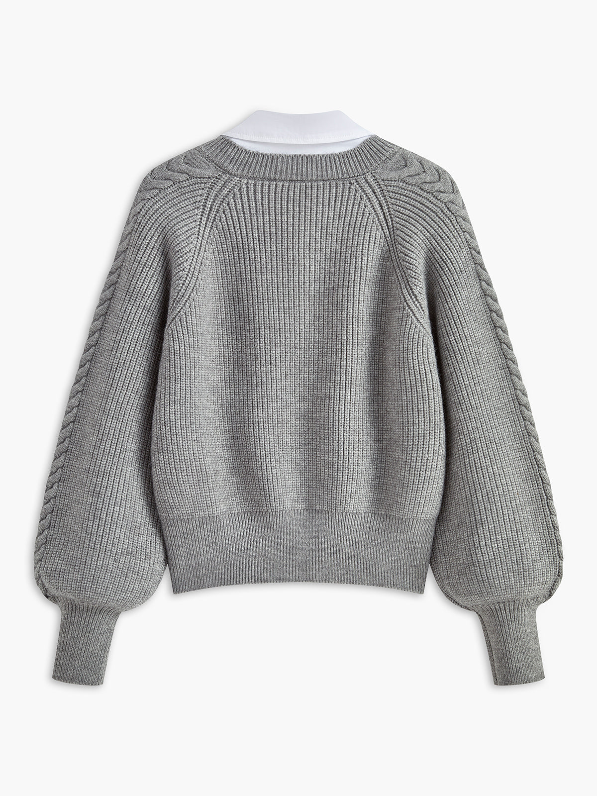 Kontrast Yakalı Triko Üst Gri Uzun Kollu