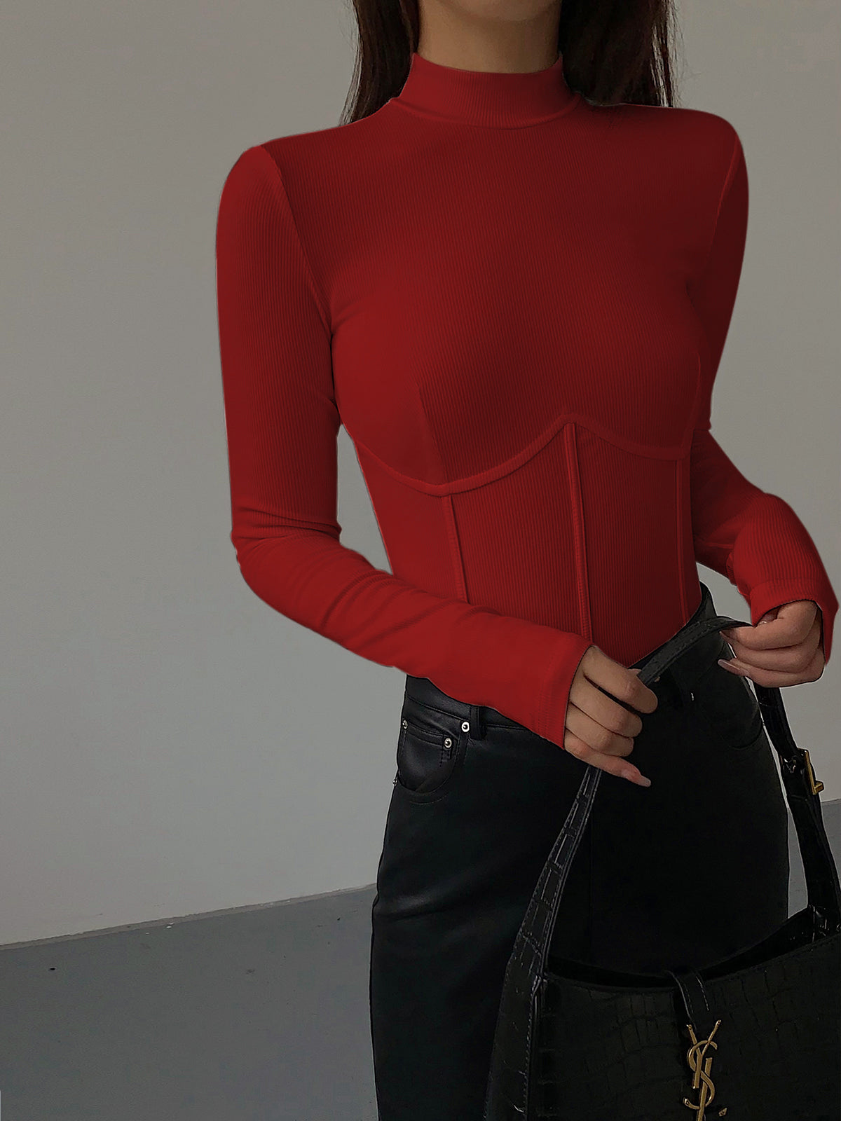 Balıkçı Yaka Nervürlü Bluz Uzun Kol Slim Fit