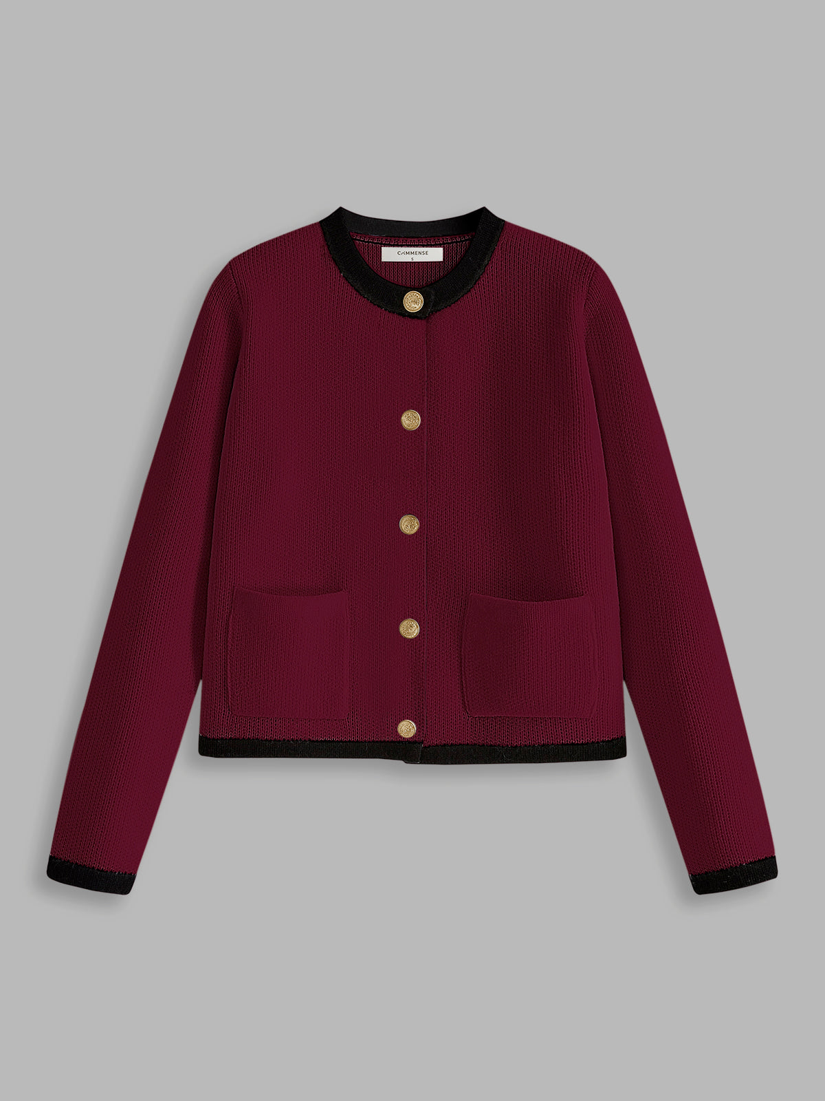 Düğme Detay Yumuşak Hırka Siyah Kontrast Biyeli