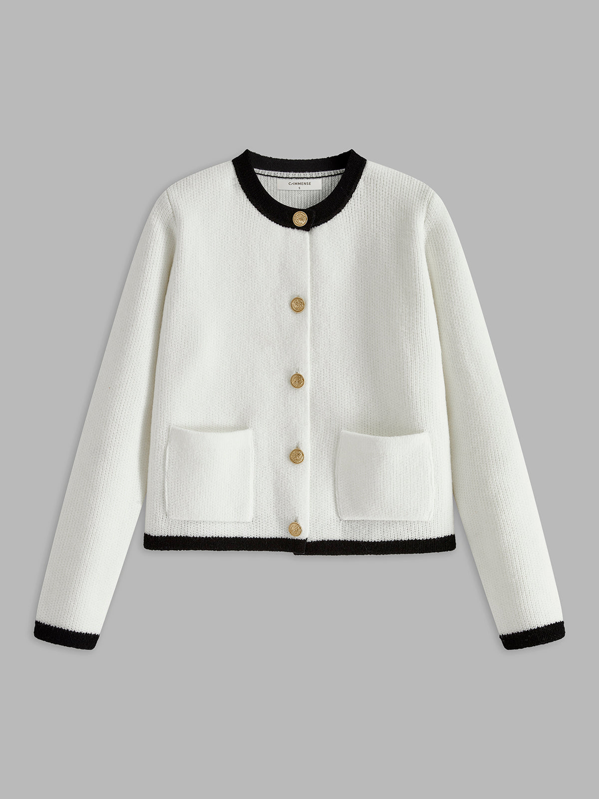 Düğme Detay Yumuşak Hırka Siyah Kontrast Biyeli