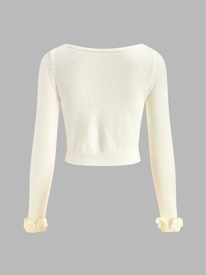 Romantik 3D Çiçekli Jarse Kazak