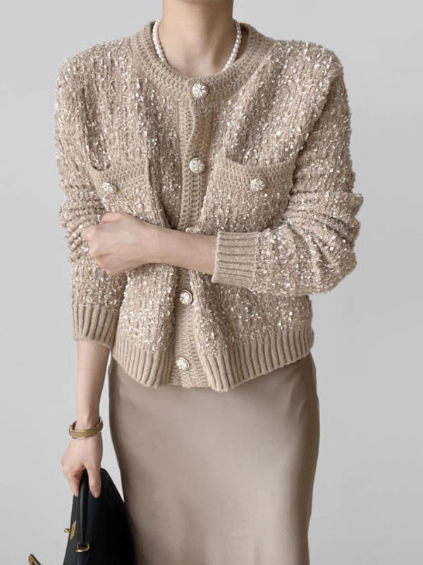 Taş Detaylı Düğmeli Hırka Haki Uzun Kollu