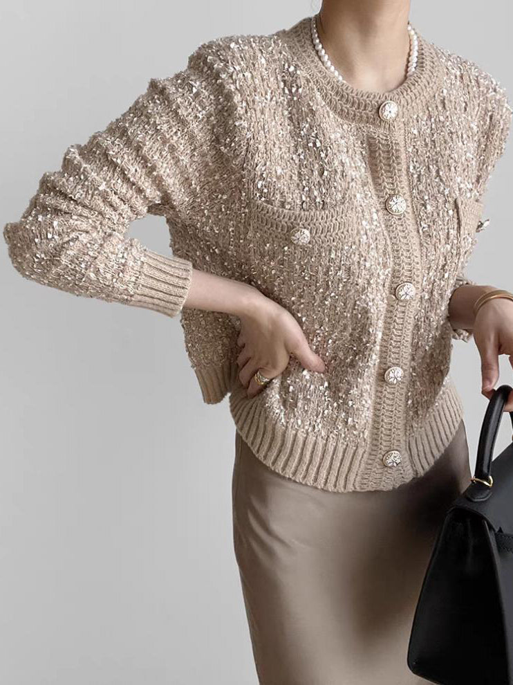 Taş Detaylı Düğmeli Hırka Haki Uzun Kollu