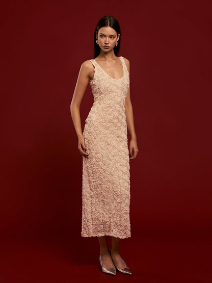 Romantik 3D Çiçekli Abiye Askılı Elbise