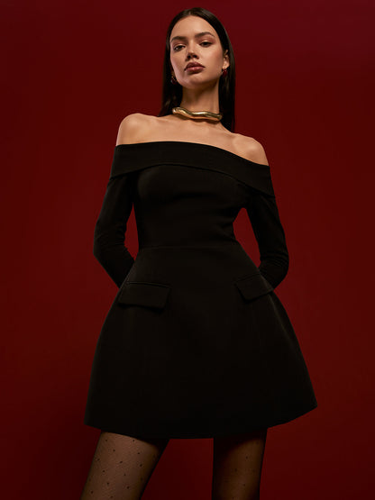 Omuz Açık Dökümlü Abiye Kısa Elbise