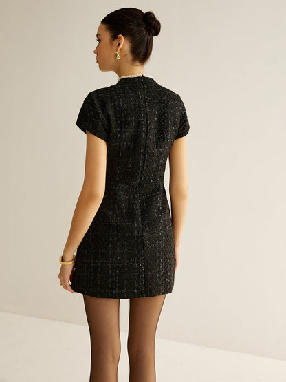 Şık Kısa Kollu Tweed Abiye Elbise