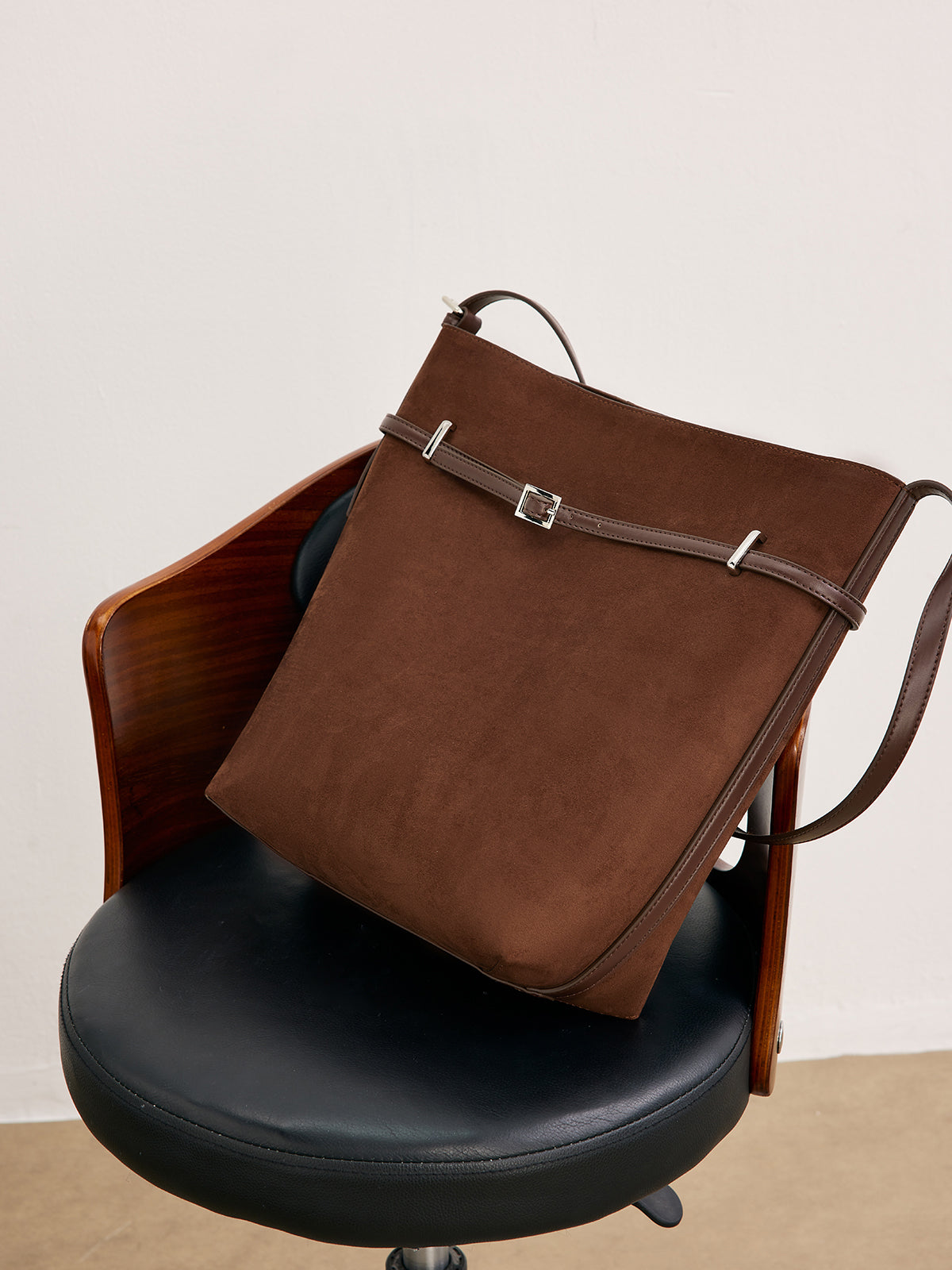 Süet Tokalı Kovboy Çantası Koyu Kahverengi Çok Amaçlı