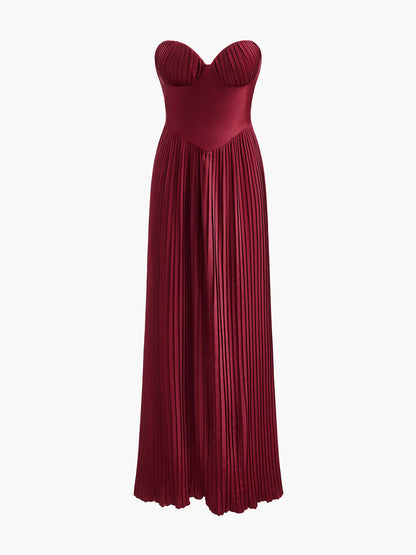 Şık Plise Maxi Abiye Top Elbise